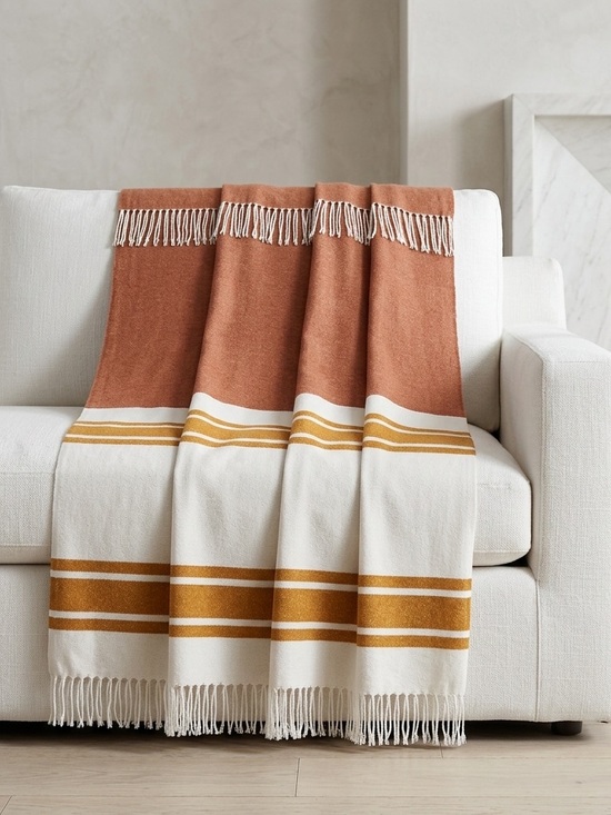 Nido Notte Other - Nido Notte Italia Terracotta Mustard Boho Striped Fringe Throw Blanket
